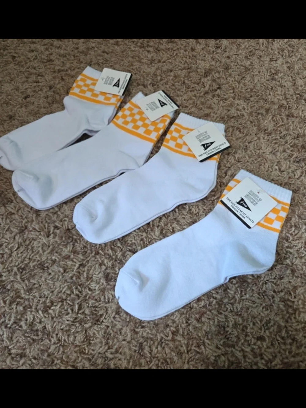 White Ankle Socks with Yellow Checker Cuff - Unisex